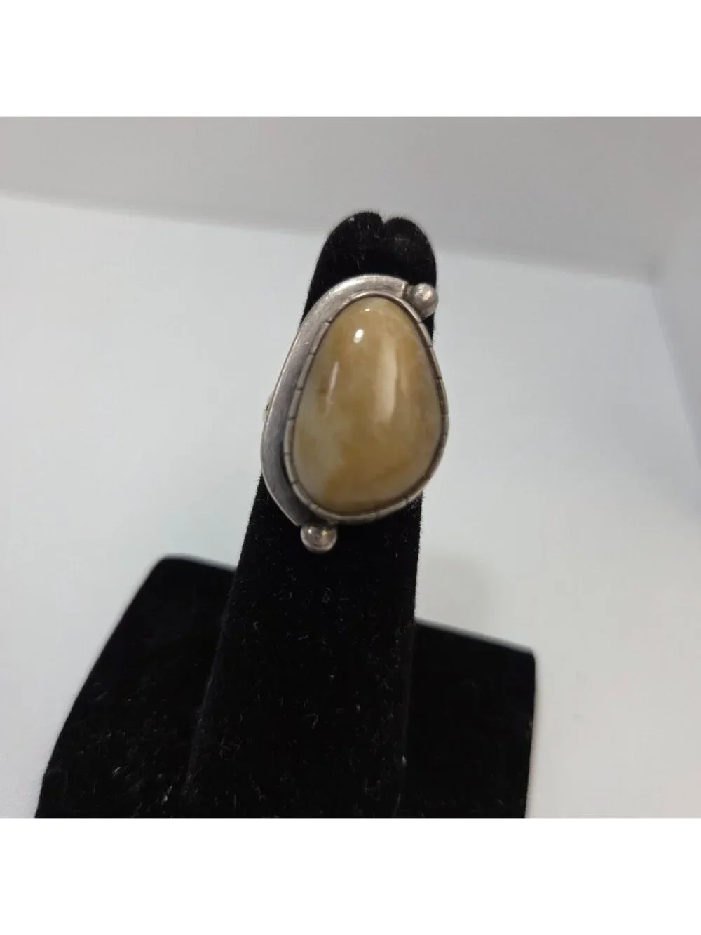 Vintage Sterling Silver Tan Jasper Stone Cabochon Ring Size 4.5